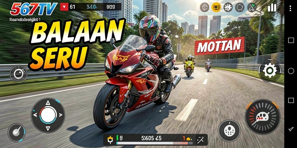 Tampilan gameplay seru dari balapan motor keren di 567TV.