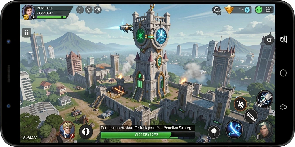 Tampilan gameplay ADAM77 menampilkan pertempuran menara yang mendebarkan.
