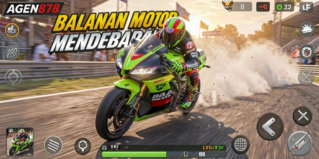 Tampilan gameplay mendebarkan dalam balapan motor AGEN878.