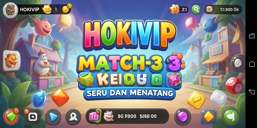 Tangkapan layar gameplay HOKIVIP menampilkan aksi mencocokkan elemen yang ceria.