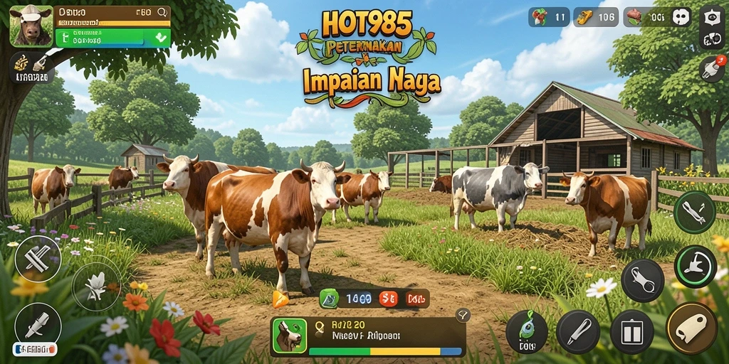 Screenshot gameplay dari HOT985 menampilkan aktivitas bertani yang seru.