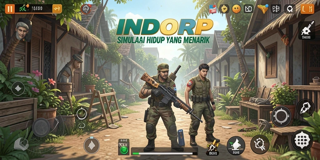 Screenshot gameplay INDORP yang menunjukkan interaksi karakter dan lingkungan.