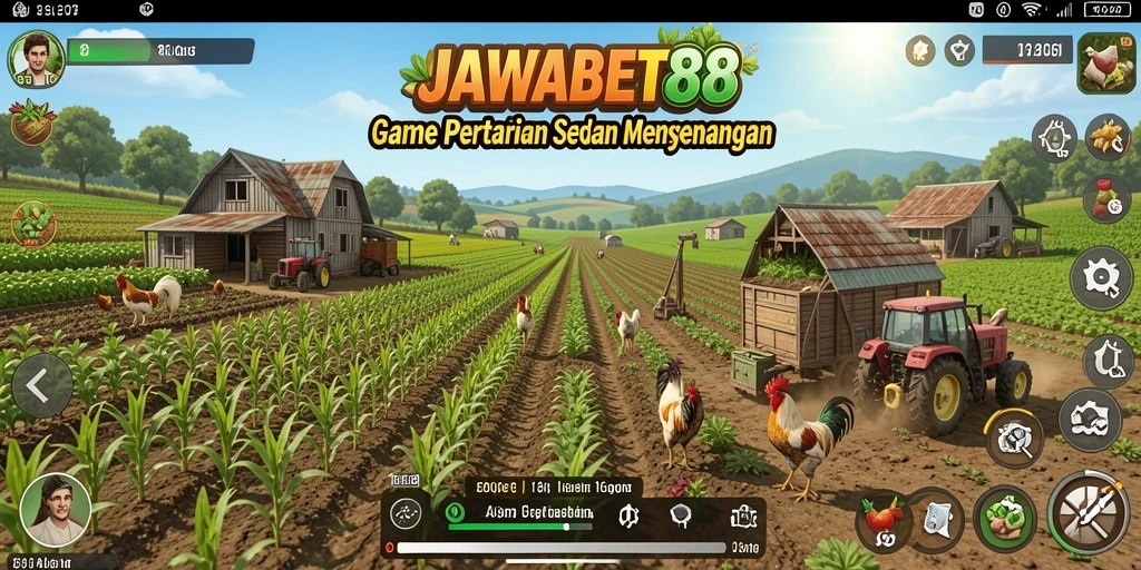Screenshot utama JAWABET88 menunjukkan aksi seru dalam bertani.
