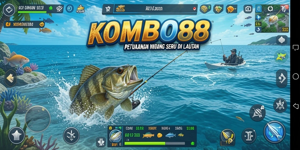 Tampilan gameplay seru dalam KOMBO88 saat menangkap ikan.