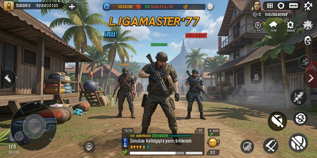 Screenshot gameplay LIGAMASTER77 yang menunjukkan desain dunia yang dikreasikan.
