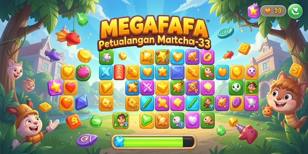 Gameplay seru di MEGAFAFA dengan teka-teki Match-3 menarik.