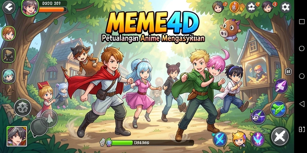 Tampilan gameplay MEME4D yang penuh aksi dan warna-warni.