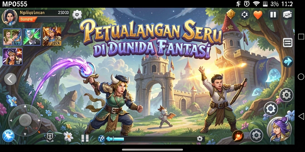 Screenshot MPO555 menampilkan gameplay seru dengan karakter menjelajahi dunia fantasi.