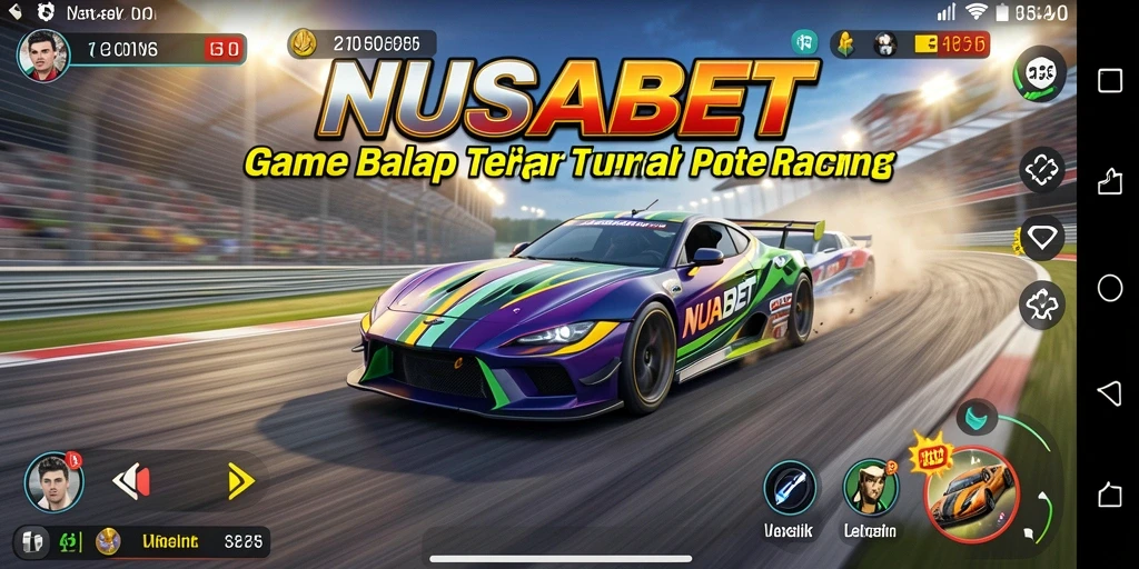 Screenshot gameplay NUSABET yang menampilkan balapan mendebarkan.