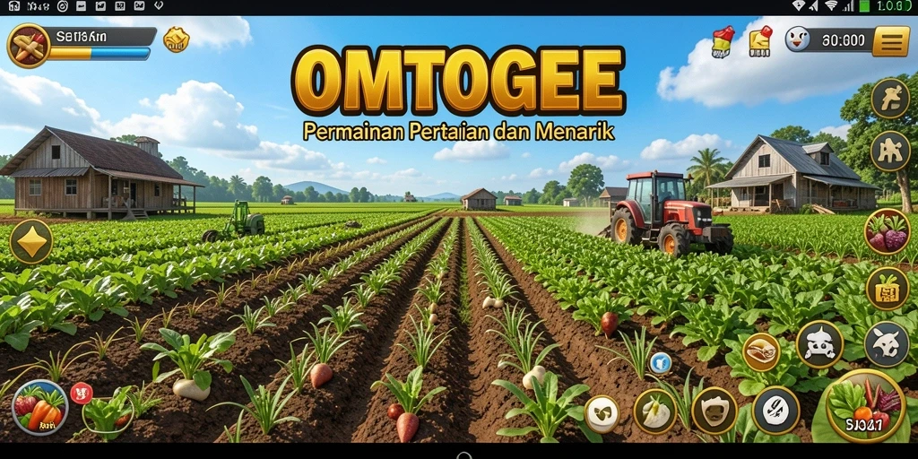 Screenshot gameplay OMTOGEL yang menunjukkan aktivitas bertani.