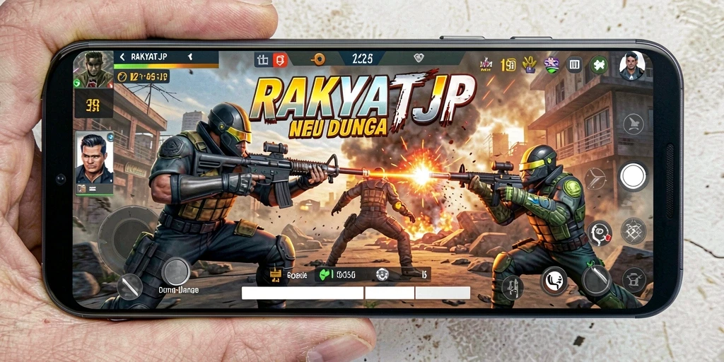 Screenshot gameplay RAKYATJP menampilkan pertempuran seru antara karakter dalam aksi.