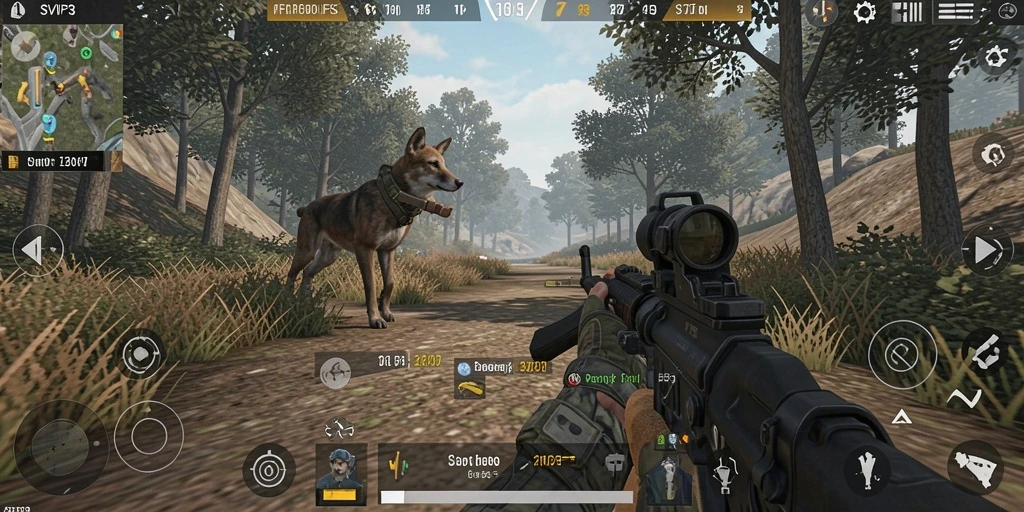 Screenshot dari gameplay SVIP3 menunjukkan aksi menembak yang mendebarkan.