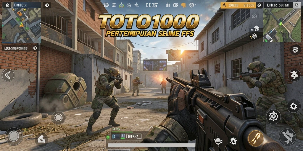 Screenshot utama TOTO1000 menampilkan aksi tembak menembak intens.