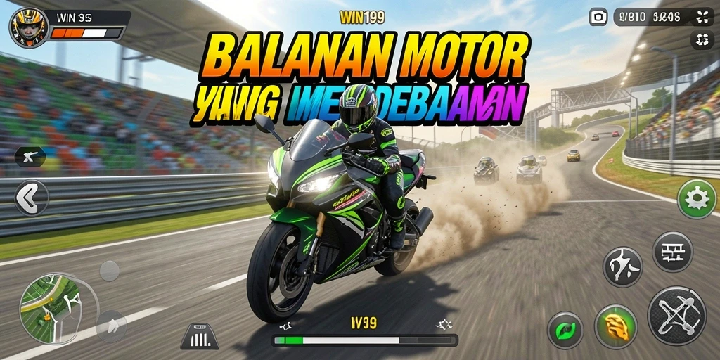 Gambaran mendebarkan dari gameplay balapan motor di WIN199.